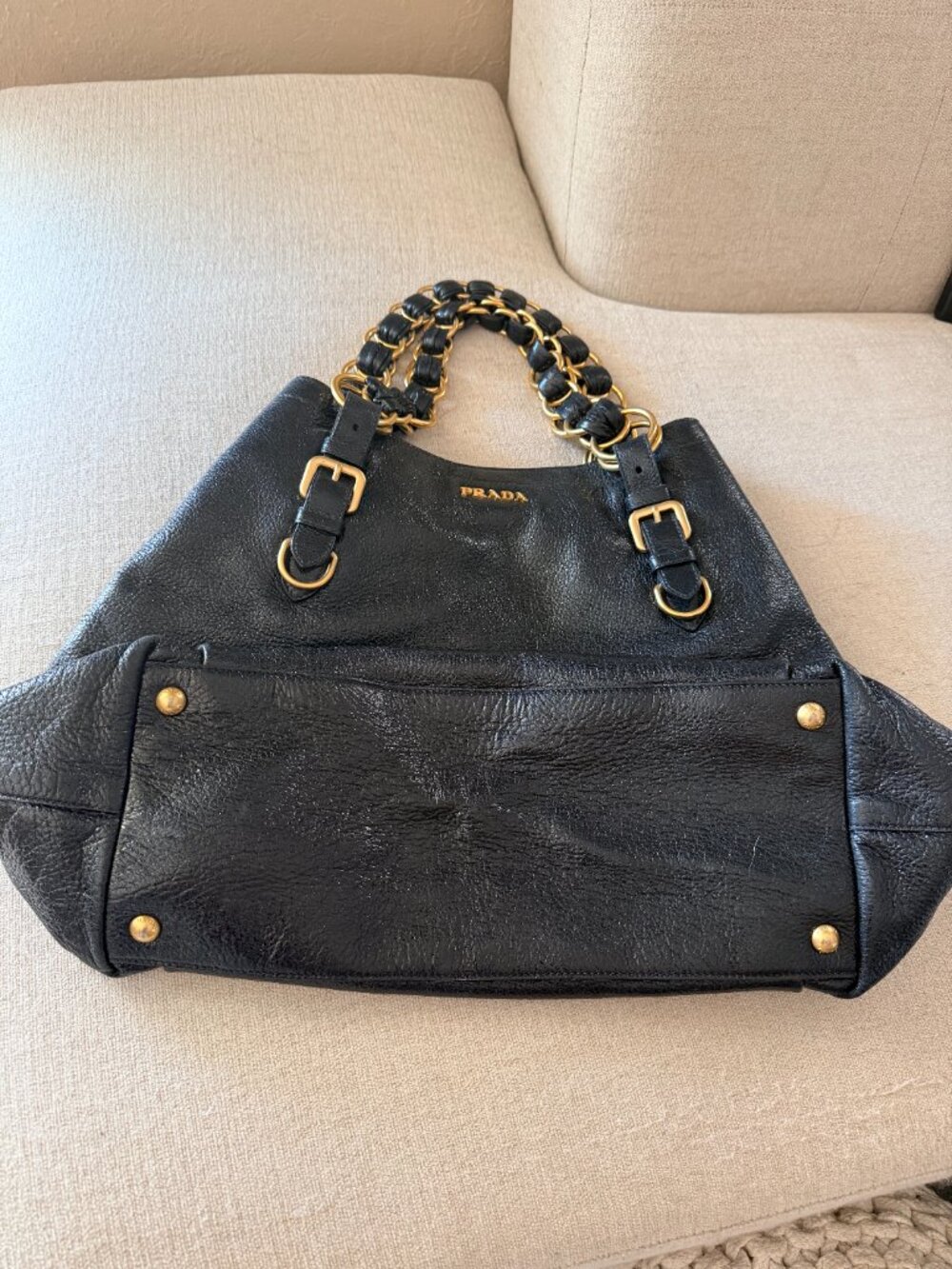 Prada Cervo Lux Leather Chain Tote - Black/gold - Picture 3 of 10